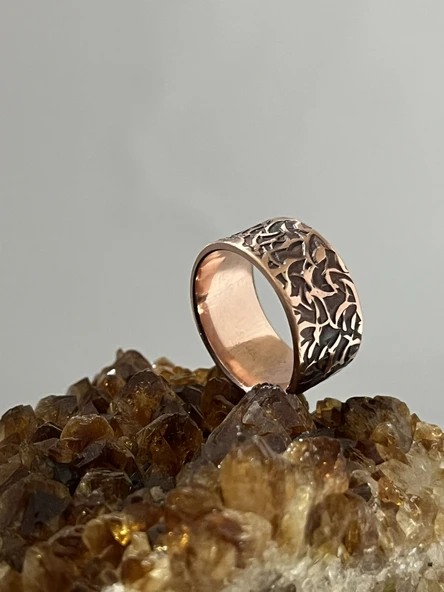 Melisa MoonCo, Saf Bakır Yüzük, Ağaçkabuğu Eskitme Desenli - 2