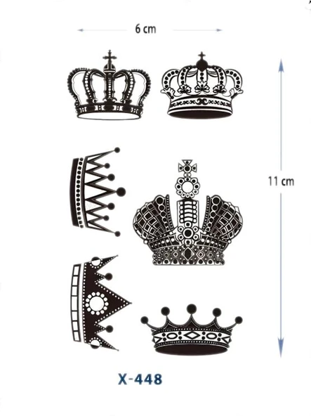 X-448 İNGİLİZ KRAL KRALİÇE TACI ÇOKLU DESEN GEÇİCİ DÖVME-TATTO ürün görseli