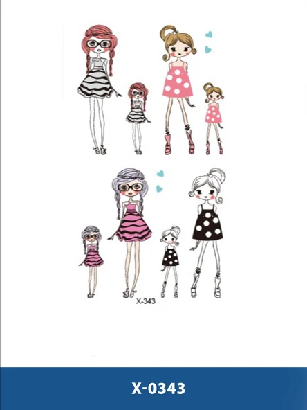 X-343 ANNE KIZ ÇOKLU DESEN GEÇİCİ DÖVME-TATTO ürün görseli