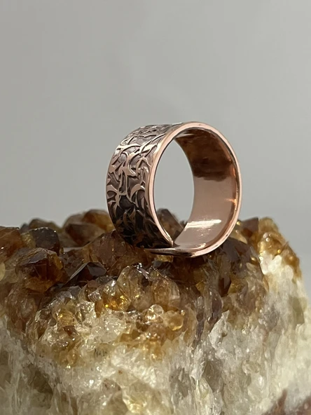 Melisa MoonCo, Saf Bakır Yüzük, Ağaçkabuğu Eskitme Desenli - 4