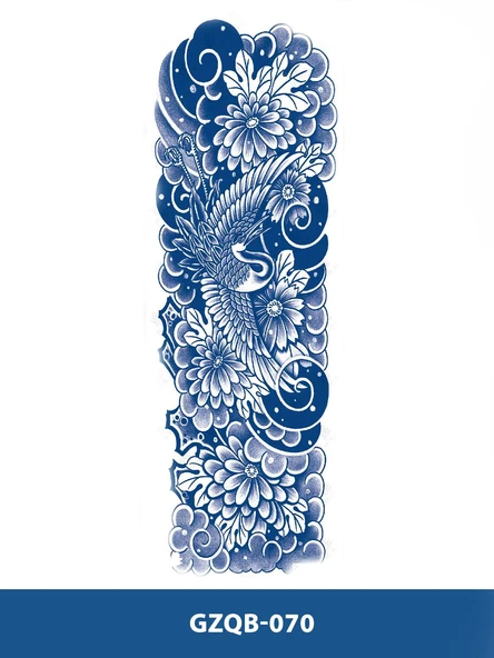 GZQB-070 YARI KALICI KUĞU KUŞU VE ÇİÇEK DESEN KOL DÖVMESİ-TATTO ürün görseli