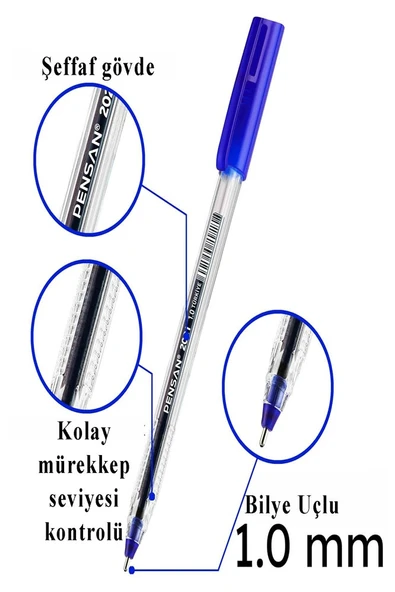 Kırmızı Tükenmez Kalem 2021 1.0mm 3 Adet Pensan Şeffaf Üçgen Gövde Plastik Kapaklı Tükenmez Kalem Büro Ofis - Resim 3