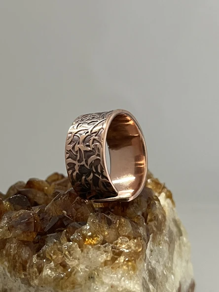 Melisa MoonCo, Saf Bakır Yüzük, Ağaçkabuğu Eskitme Desenli - 3
