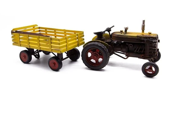 C1601 DEKORATİF SARI RENK METAL TRAKTÖR RÖMORK BİBLO