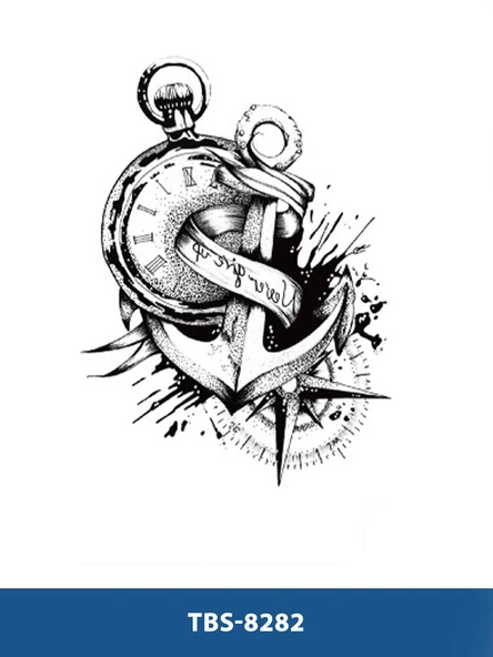TBS-8282 ORTA BOY KÖSTEKLİ SAAT VE DENİZCİ ÇAPASI DESEN GEÇİCİ DÖVME-TATTO ürün görseli