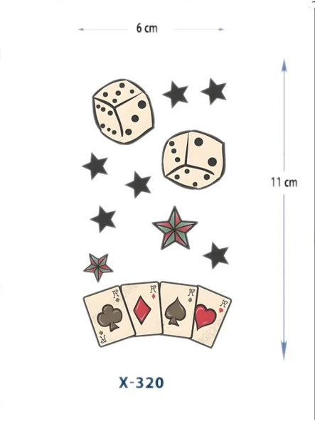 X-320 RENKLİ ZAR YILDIZ VE POKER KARTI DESEN GEÇİCİ DÖVME-TATTO ürün görseli