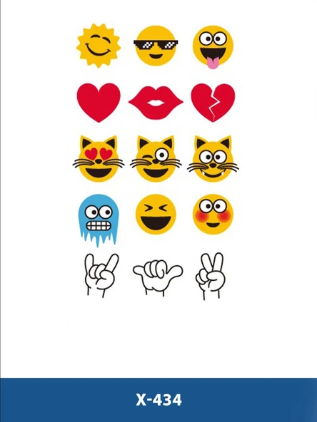 X-434 RENKLİ EMOJİ ÇOKLU DESEN GEÇİCİ DÖVME-TATTO ürün görseli