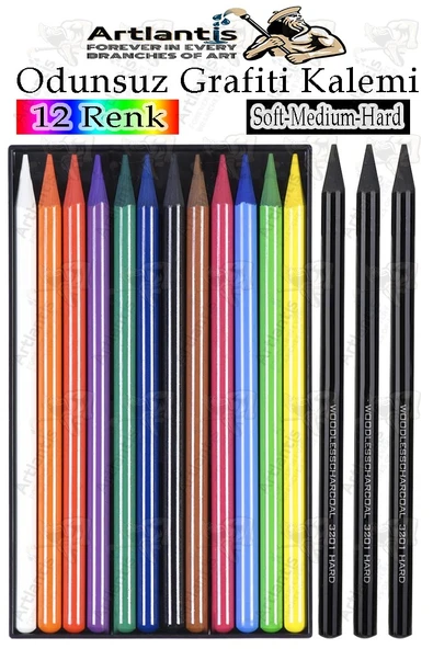 Odunsuz Grafiti Kalemi 12 Renk ve 3 Siyah 1 Paket Odunsuz Kömür Kalemi Füzen Çizim Eskiz Kalemi Karakalem Kalemi