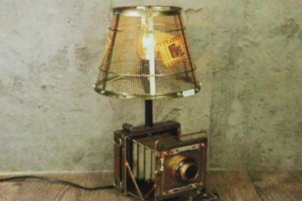 C1619 DEKORATİF METAL ABAJUR FOTOGRAF MAKİNASI BİBLO - 6
