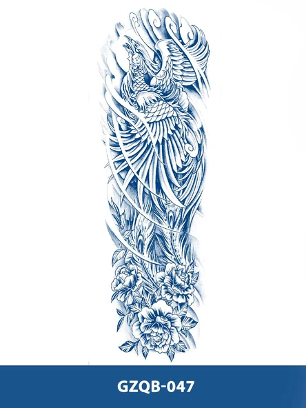 GZQB-047 YARI KALICI ANKA KUŞU VE GÜL DESEN KOL DÖVMESİ-TATTO ürün görseli