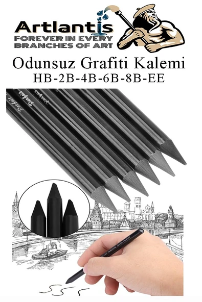 Odunsuz Grafiti Kalemi 12 Renk ve 6 Siyah 1 Paket Odunsuz Kömür Kalemi Füzen Çizim Eskiz Kalemi Karakalem Kalemi - 5