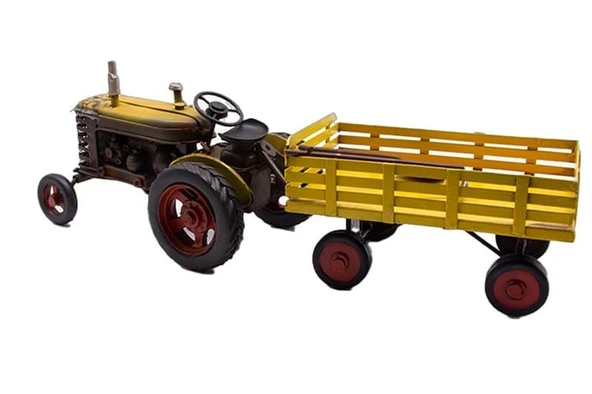 C1601 DEKORATİF SARI RENK METAL TRAKTÖR RÖMORK BİBLO - 5