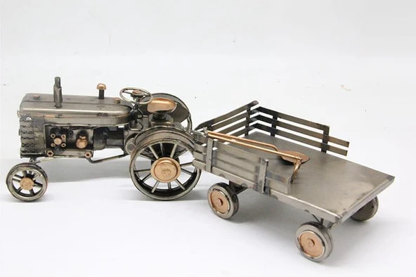 C1603 DEKORATİF YEŞİL RENK METAL TRAKTÖR RÖMORK BİBLO - 4