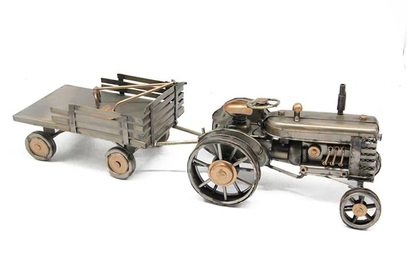 C1603 DEKORATİF YEŞİL RENK METAL TRAKTÖR RÖMORK BİBLO