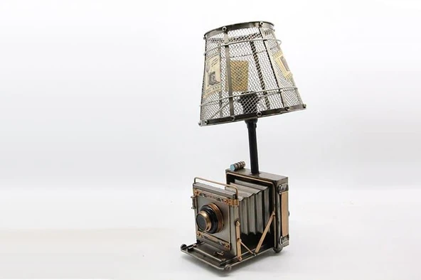 C1619 DEKORATİF METAL ABAJUR FOTOGRAF MAKİNASI BİBLO - 3