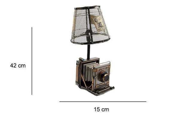 C1619 DEKORATİF METAL ABAJUR FOTOGRAF MAKİNASI BİBLO - 2