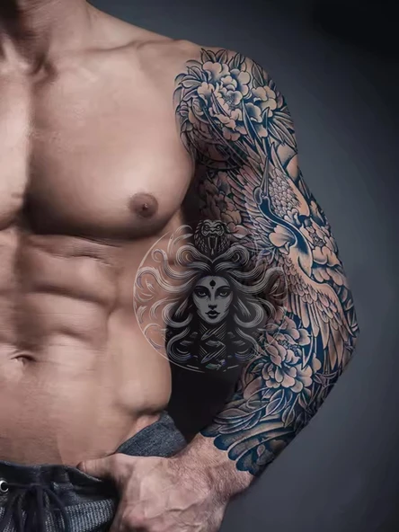 GZQB-030 YARI KALICI SİNEK KUŞU VE GÜL DESEN KOL DÖVMESİ-TATTO - Resim 2