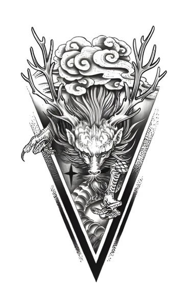 XQB-605 ORTA BOY ÜÇGEN EJDERHA VE BULUT DESEN GEÇİCİ DÖVME-TATTO ürün görseli