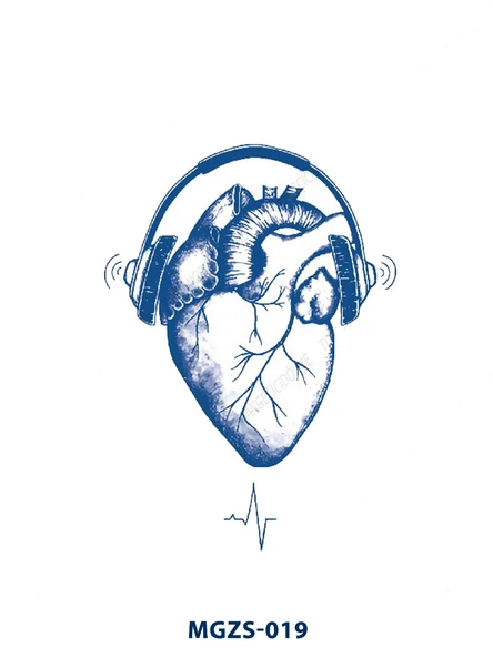 MGZS-019 YARI KALICI MÜZİK DİNLEYEN KALP DESEN DÖVME-TATTO ürün görseli