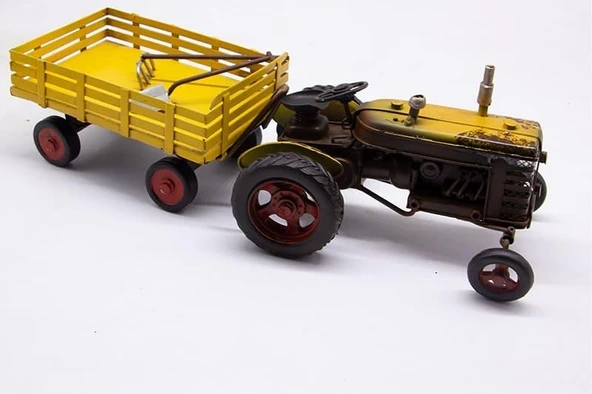 C1601 DEKORATİF SARI RENK METAL TRAKTÖR RÖMORK BİBLO - 3