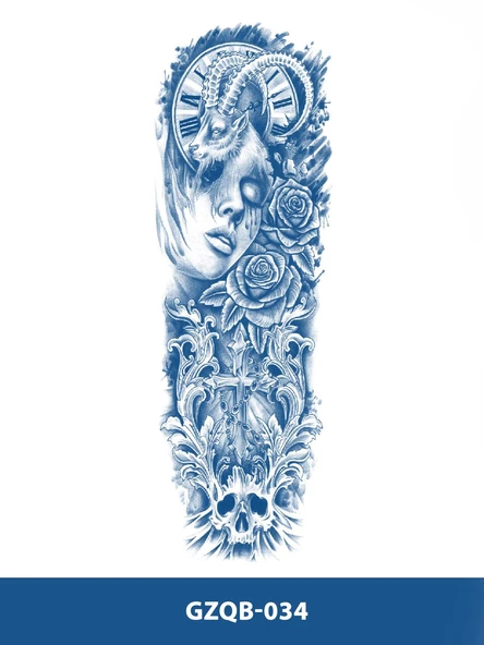 GZQB-034 YARI KALICI KEÇİ KADIN VE GÜL DESEN KOL DÖVMESİ-TATTO ürün görseli