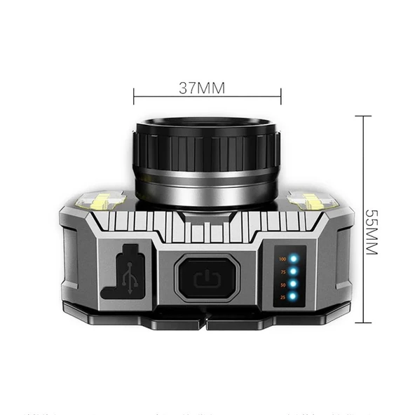 PeakStar PS-010 800 Lümen Zoomlu Şarj Göstergeli Cob LED Usb'li Şarjlı Kafa Lambası - 2