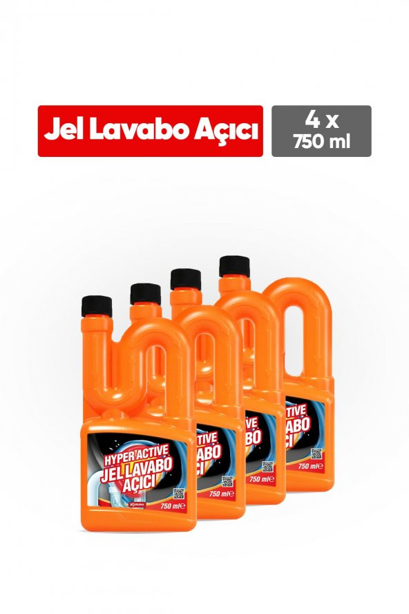HYPER ACTİVE Jel Lavabo Açıcı 750 ml 4lü Paket