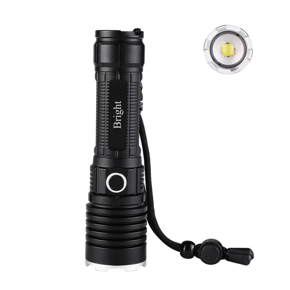 GHT-5761 XP90 LED 3 Mod Zoomlu Yağmur Suyu Geçirmez Şarjlı El Feneri - 2
