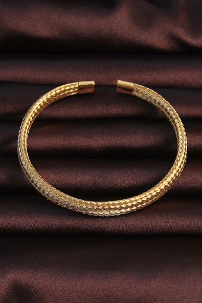 316L Çelik Altın Renk Hasır Görünüm Erkek Bileklik - TJ-EB3675 - 2