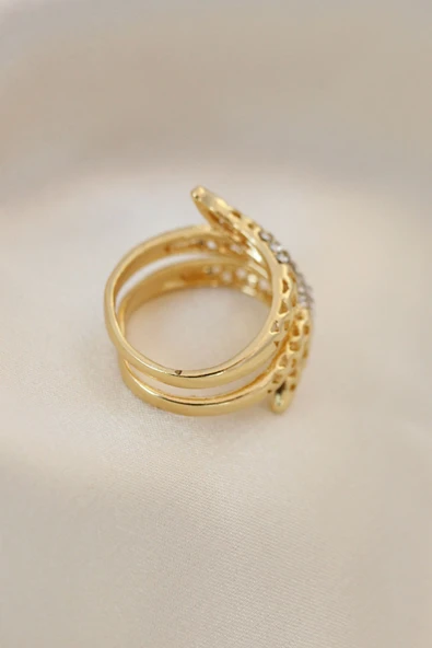 Ayarlamalı Altın Renk Metal Zirkon Taşlı Yüzük - TJ-BYK2040 - 2