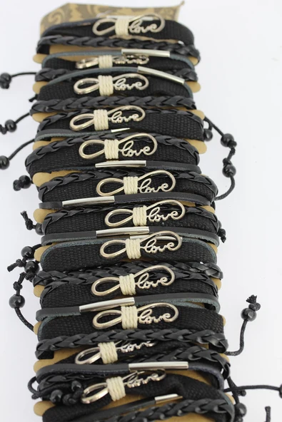 Metal Aksesuarlı Siyah Renk Deri Bileklik - TJ-EB1716 - 2