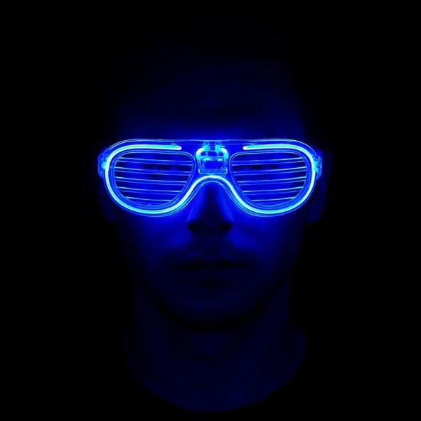 Mavi Led Işıklı Parti Gözlüğü - Neon Glow Gözlük 3 Modlu