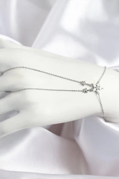 Pirinç Zirkon Taşlı Yıldız Model Gümüş Renk Şahmeran - TJ-SN711