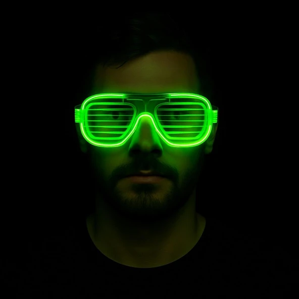 Yeşil LED Işıklı Parti Gözlüğü – Neon Glow Şerit Gözlük 3 Modlu ürün görseli