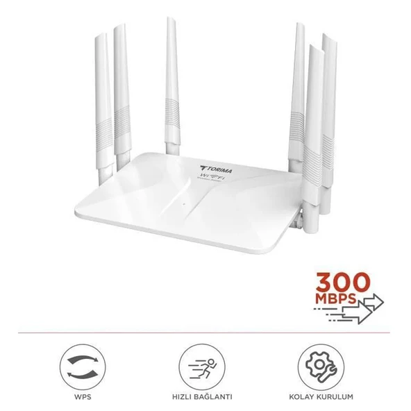Beyaz Kablosuz 300Mbps WiFi Router 6 Güçlü Anten Geniş Kapsama 2.4GHz 4 Portlu WR50Q