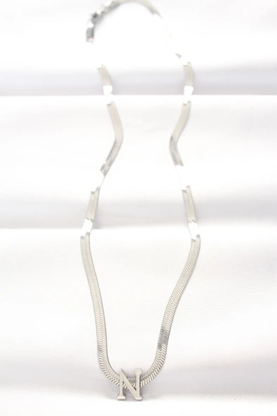 316L Çelik N Harfli Silver Renk İtalyan Zincirli Kolye - TJ-BKO8541 - 2