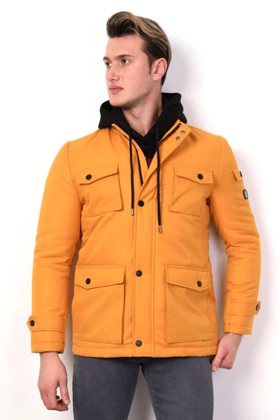 DİK YAKA CEP KAPAKLI REGULAR FİT FERMUARLI ERKEK KAPİTONE MONT - 2