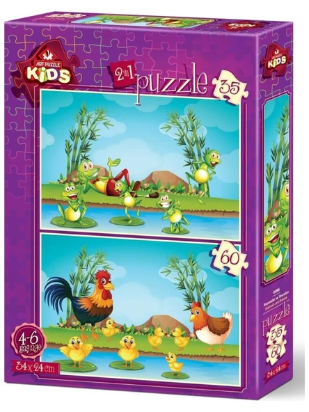 Art Puzzle Kids Hayvanlar ve Yavruları 35+60 Parça 2'li Puzzle - 4496 ürün görseli