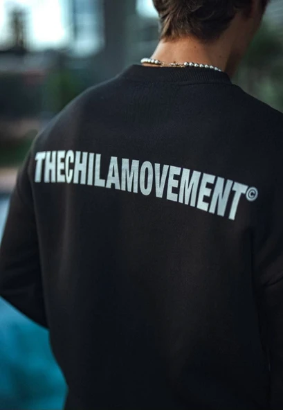 Kışlık Bisiklet Yaka Oversize Baskılı SweatShirt - Siyah ürün görseli 1