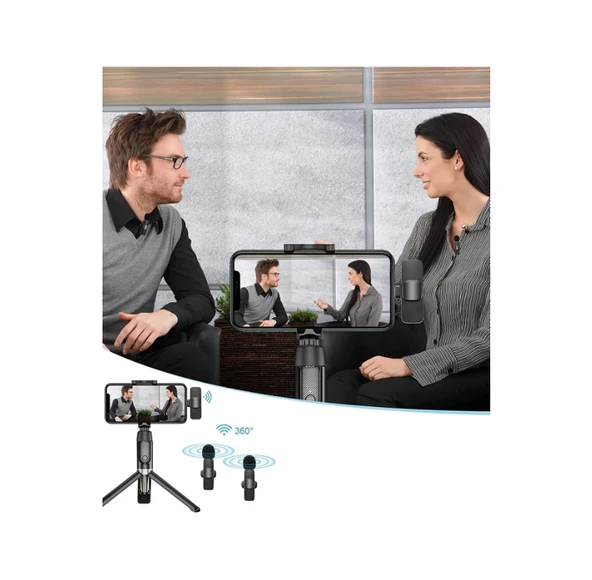 K9 Type-C Uyumlu-Gürültü Engelleme ve 20 Metre Menzilli 2 Adet Kablosuz Dijital Yaka Mikrofonu - Resim 2