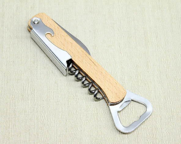 Ahşap Paslanmaz Çelik Tirbuşon Açacak ürün görseli 1