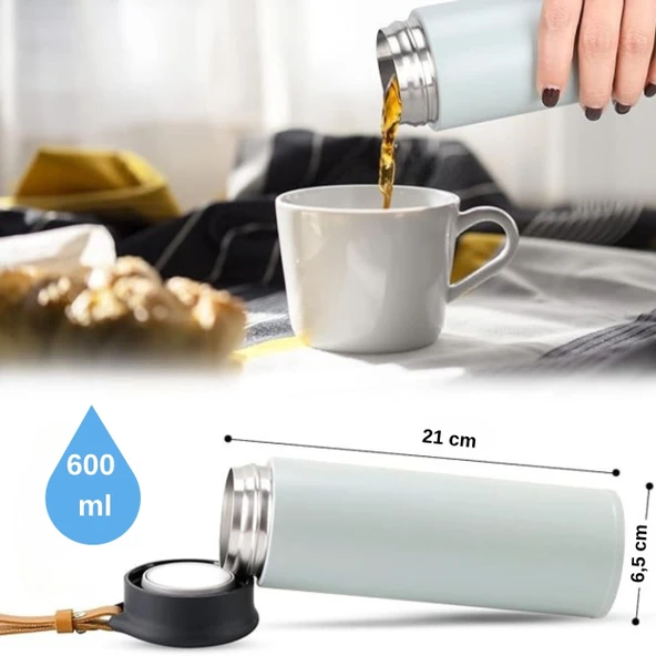 600 ml Paslanmaz Çelik Termos, Çift Katmanlı, Sızdırmaz Kapaklı - Resim 3