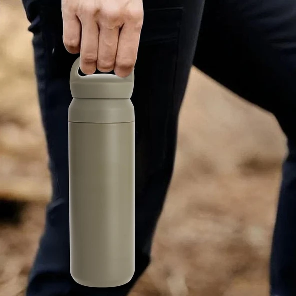 Paslanmaz Çelik Tutacaklı Termos 500 ml -Vakumlu Sızdırmaz Termos - Resim 5