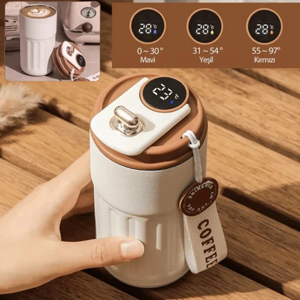 Akıllı Led Sıcaklık Göstergeli Çelik Termos/Mug-400 ml - Resim 5