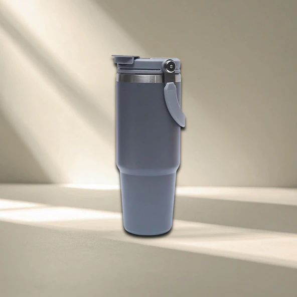 Pipetli Termos Bardak 900 ml Paslanmaz Çelik -Çift Kullanımlı Kapak ürün görseli