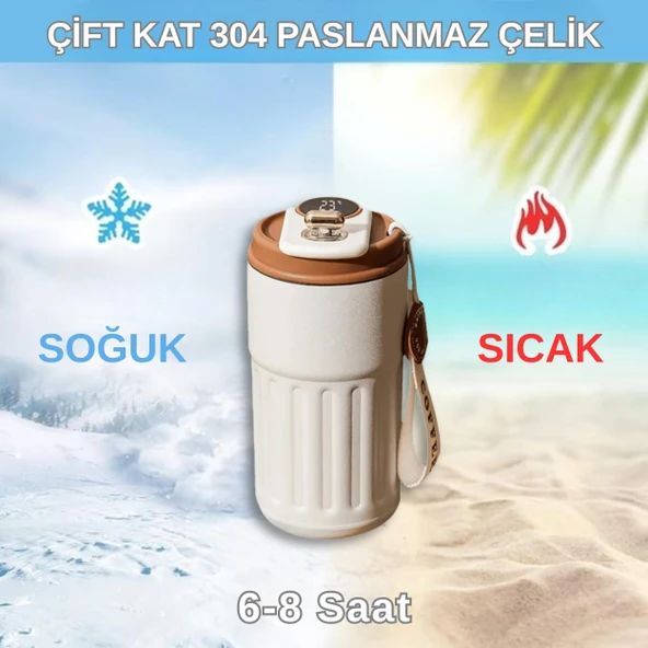 Akıllı Led Sıcaklık Göstergeli Çelik Termos/Mug-400 ml - Resim 4