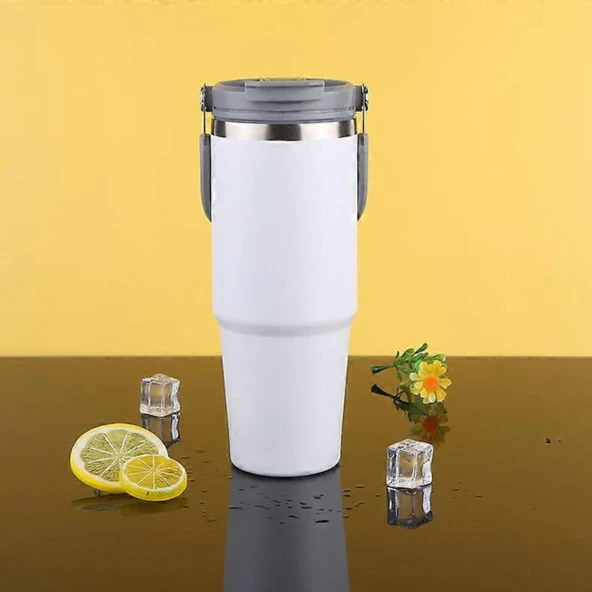 Pipetli Termos Bardak 900 ml Paslanmaz Çelik -Çift Kullanımlı Kapak - Resim 7