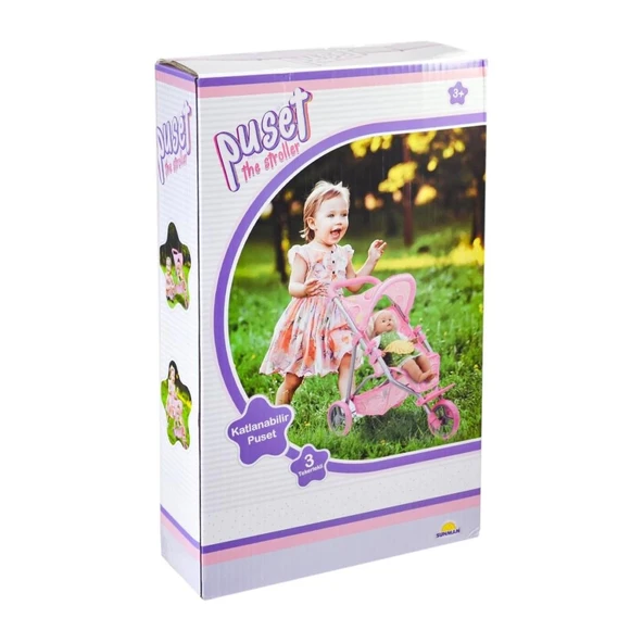 Çocuk 9326C Çilek Desenli, 3 Tekerlekli ve Tenteli Oyuncak Puset -Sunman - 3
