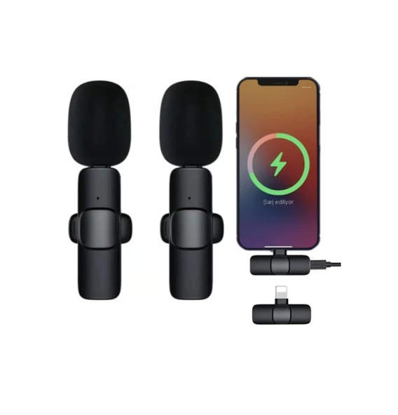 K9 Lightining Uyumlu-Gürültü Engelleme ve 20 Metre Menzilli 2 Adet Kablosuz Dijital Yaka Mikrofonu ürün görseli 1