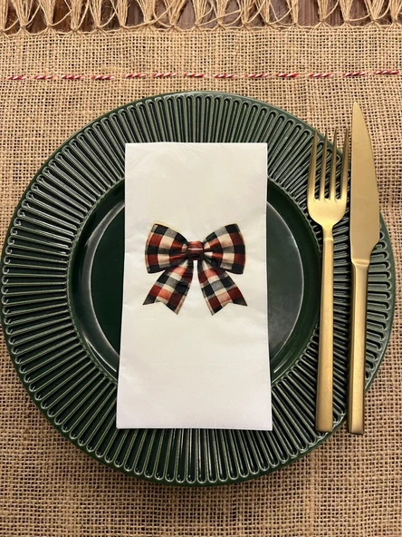 Zarif Pötikareli Fiyonk Baskılı Sunum Peçetesi Beyaz 16 Adet ürün görseli